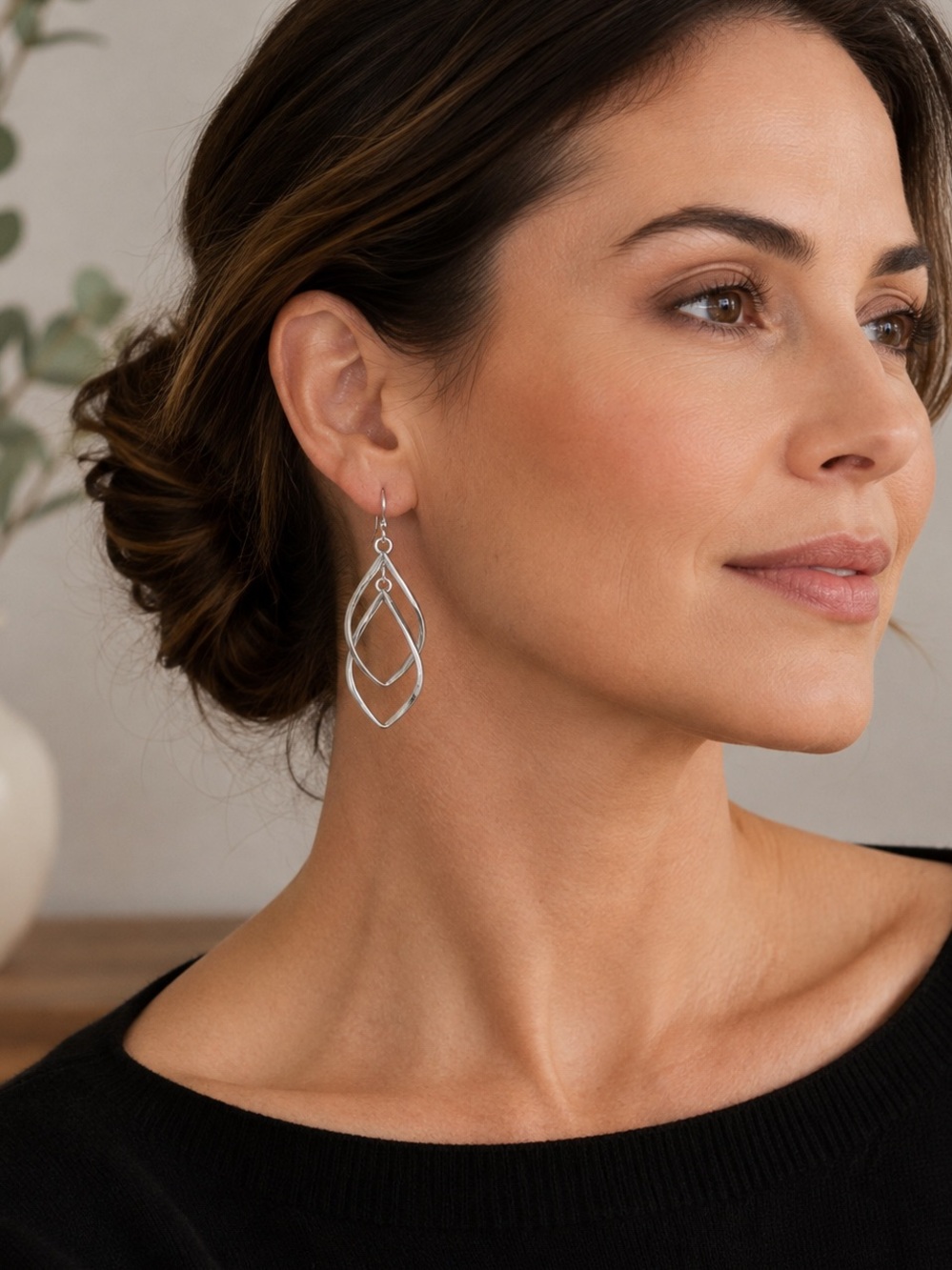 Silver Openwork Teardrop Dangle Earrings Twisted Geometric